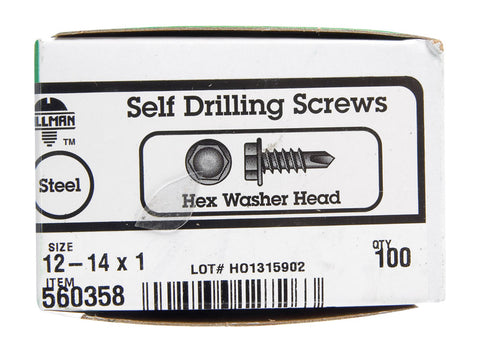 HILLMAN No. 12 Ga. X 1 in. L Hex Hex Washer Head Sheet Metal Screws 100 pk