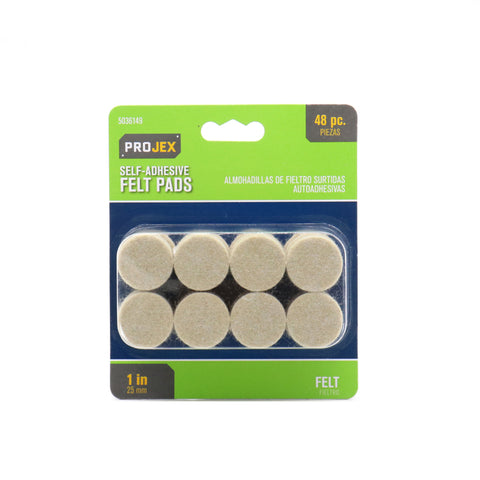 Projex Felt Self Adhesive Surface Pad Beige Round 1 in. W 48 pk