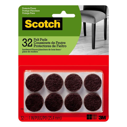 3M Scotch Felt Self Adhesive Protective Pad Brown Round 1 in. W 32 pk (Pack of 6)