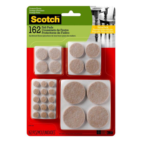 3M Scotch Felt Self Adhesive Protective Pad Beige Round Assorted in. W 162 pk (Pack of 4)