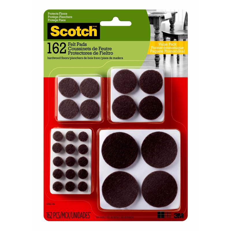 3M Scotch Felt Self Adhesive Protective Pad Brown Round Assorted in. W 162 pk (Pack of 4)