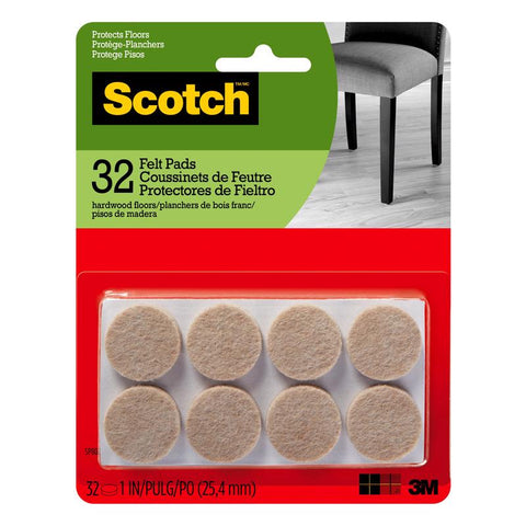3M Scotch Felt Self Adhesive Protective Pad Beige Round 1 in. W 32 pk (Pack of 6)