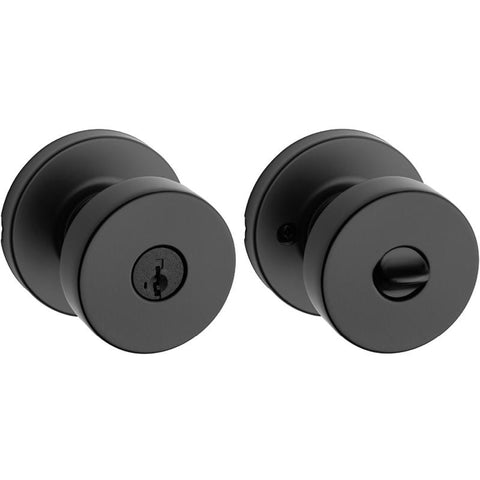 Kwikset Pismo Signature Series Contemporary Matte Black Entry Door Knob KW1 1-3/4 in.
