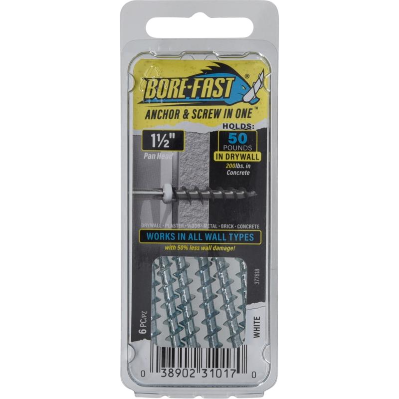 HILLMAN Bore-fast 3/16 in. D X 1-1/2 in. L Steel Pan Head Screw and Anchor 6 pc (Pack of 10)