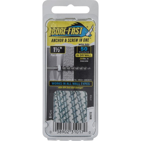 HILLMAN Bore-fast 3/16 in. D X 1-1/2 in. L Steel Pan Head Screw and Anchor 6 pc (Pack of 10)