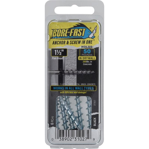 HILLMAN Bore-fast 3/16 in. D X 1-1/2 in. L Steel Pan Head Screw and Anchor 6 pc (Pack of 10)