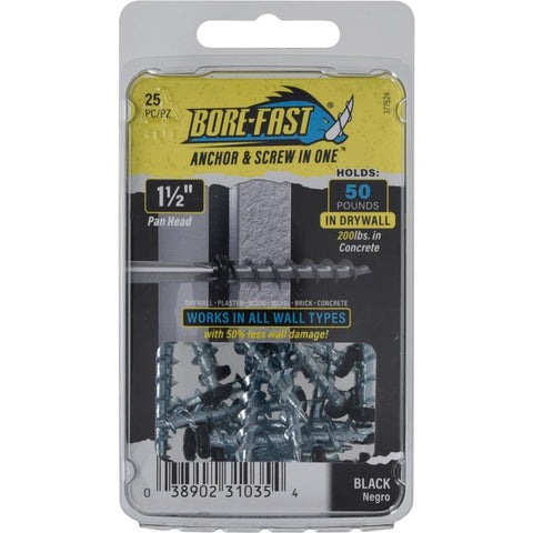 HILLMAN Bore-fast 3/16 in. D X 1-1/2 in. L Steel Pan Head Screw and Anchor 25 pc (Pack of 5)