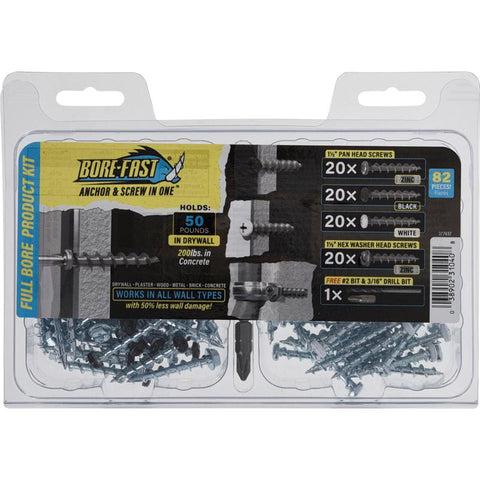 HILLMAN Bore-fast 3/16 in. D X 1-1/2 in. L Steel Pan Head Screw and Anchor 82 pc (Pack of 3)