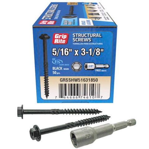 Grip-Rite 5/16 in. wire X 3-1/8 in. L Star Hex Washer Head Coarse Structural Screws