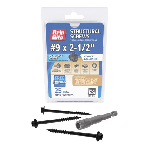 Grip-Rite No. 9 wire X 2-1/2 in. L Star Hex Washer Head Coarse Structural Screws