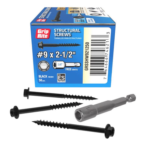 Grip-Rite No. 9 wire X 2-1/2 in. L Star Hex Washer Head Coarse Structural Screws