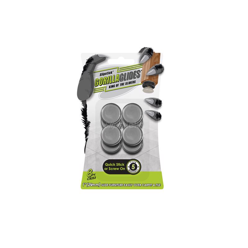Patas de plástico atornillables grises GorillaGlides de Slipstick para sillas, 1 pulg., paquete de 8