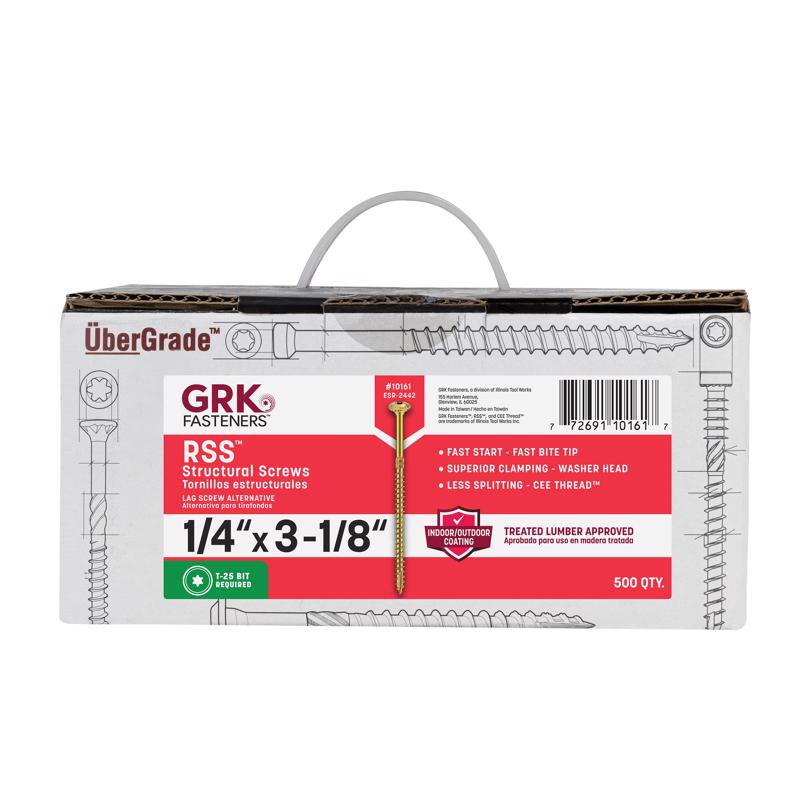 Tornillos estructurales para madera GRK Fasteners de 3-1/8 pulg. de largo, cabeza de estrella, Climatek, corte en W, paquete de 500