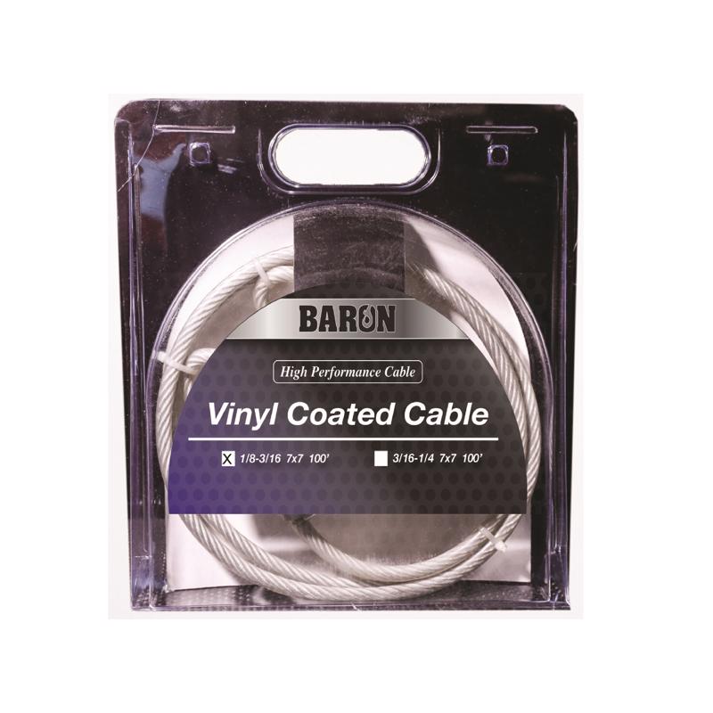 Cable de acero galvanizado recubierto de vinilo Baron 1/8-3/16 pulg. de diámetro x 100 pies de largo