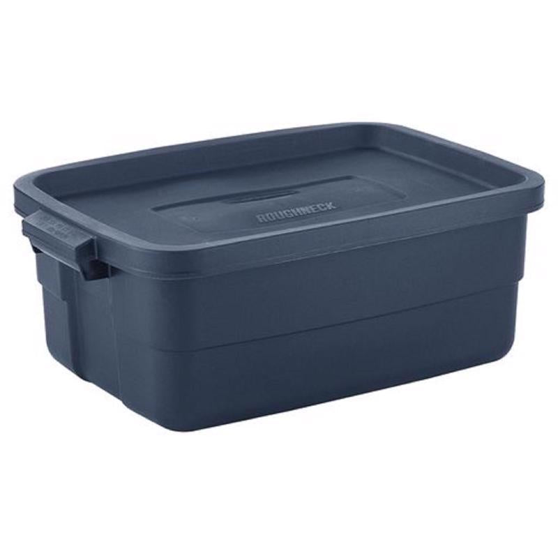 Caja de almacenamiento Rubbermaid Roughneck de 10 galones, azul marino, 8,875 pulg. de alto x 15,875 pulg. de ancho x 23,875 pulg. de profundidad, apilable (paquete de 8)