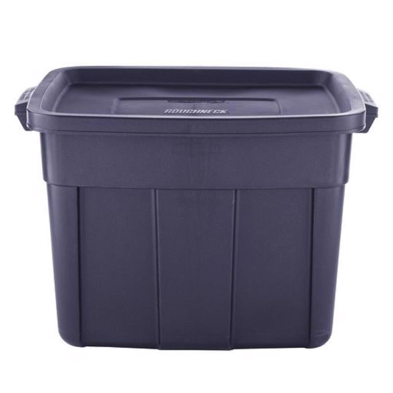 Caja de almacenamiento Rubbermaid Roughneck de 18 galones, azul marino, 16.375 pulg. de alto x 15.875 pulg. de ancho x 23.875 pulg. de profundidad, apilable (paquete de 6)