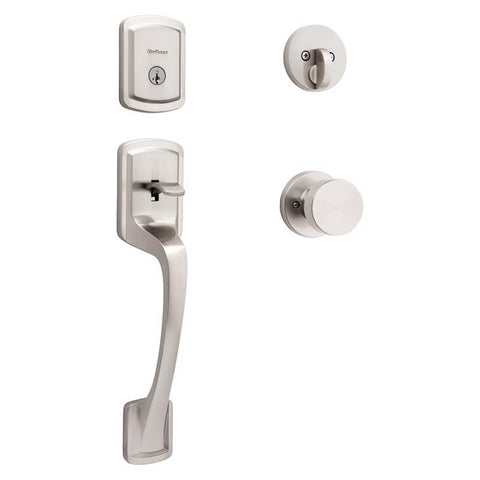 Kwikset Prague Signature Series Contemporary Satin Nickel Entry Handleset 1-3/4 in.