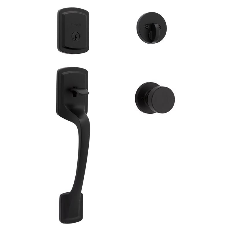 Kwikset Prague Matte Black Entry Handleset 1-3/4 in.