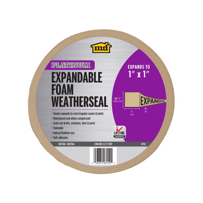 M-D Building Products PLATINUM Neutral Foam Weatherseal For Gaps and Openings 156 in. L X 1 in. (Pack of 6)