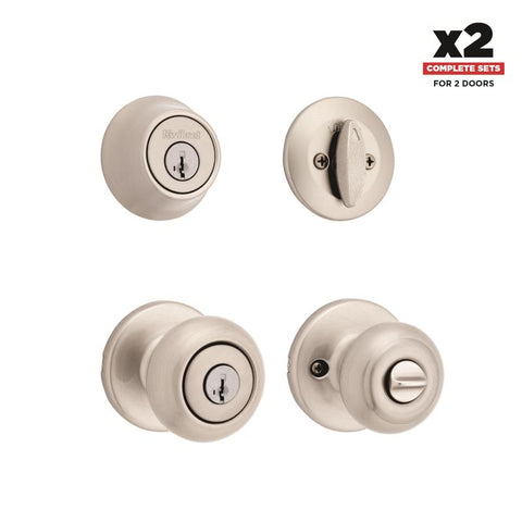 Kwikset Cove SmartKey Security Traditional Satin Nickel Entry Lockset KW1 1-3/4 in.