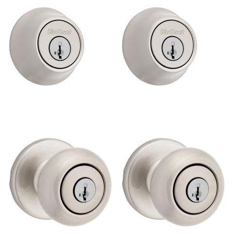 Kwikset SmartKey Security Classic Satin Nickel Entry Knob and Single Cylinder Deadbolt KW1 2-3/4 in.