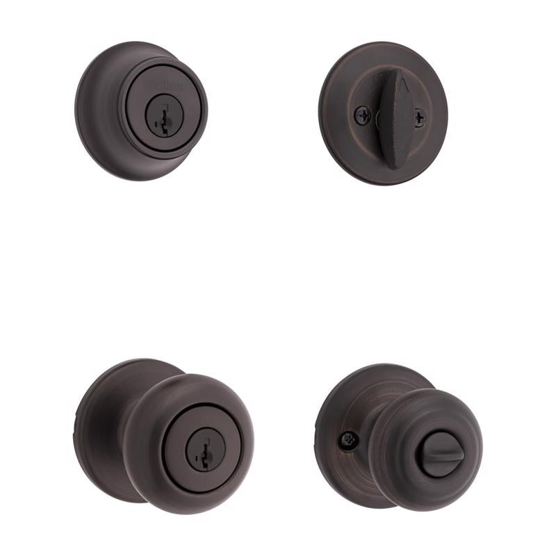 Kwikset Cove SmartKey Security Traditional Venetian Bronze Entry Lockset KW1 1-3/4 in.