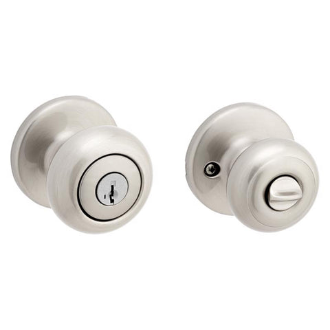 Kwikset Cove SmartKey Security Traditional Satin Nickel Entry Knob KW1 1-3/4 in.