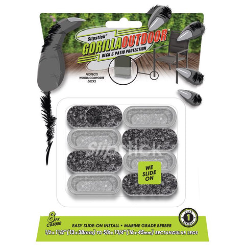 Deslizadores para silla de jardín Slipstick Gorilla Outdoor, negros/plateados, de encaje a presión, calidad náutica, paquete de 8 unidades