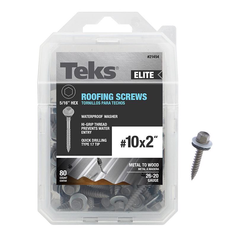 Teks Elite No. 10 X 2 in. L Hex Drive Hex Washer Head Self Tapping Roofing Screws