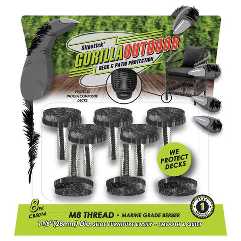 Deslizadores de fieltro atornillables para sillas Slipstick Gorilla Outdoor negros de 1-1/8 pulg., paquete de 8