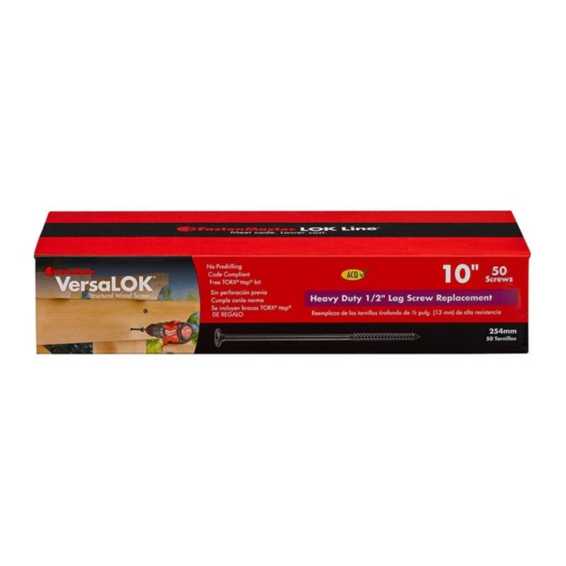 Tornillos estructurales gruesos galvanizados FastenMaster VersaLOK de 10 pulg. de largo con cabeza Torx, paquete de 50