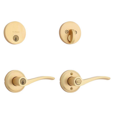Kwikset Sedona Signature Series Transitional Satin Brass Entry Lever and Deadbolt Set KW1 1-3/4 in.