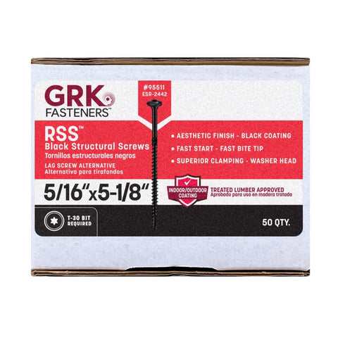 Tornillos estructurales para madera GRK Fasteners Star Climatek de corte en W de 5/16 pulg. x 5-1/8 pulg. de largo, paquete de 1 (paquete de 50)