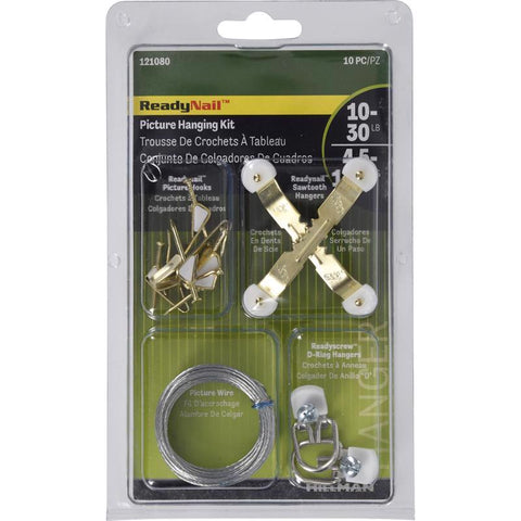 HILLMAN ReadyNail Polished Brass Gold Picture Hanging Kit 30 lb 10 pc