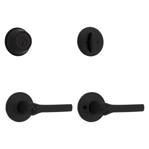 Kwikset Henley SmartKey Security Contemporary Matte Black Entry Lever and Deadbolt Set KW1 1-3/4 in.