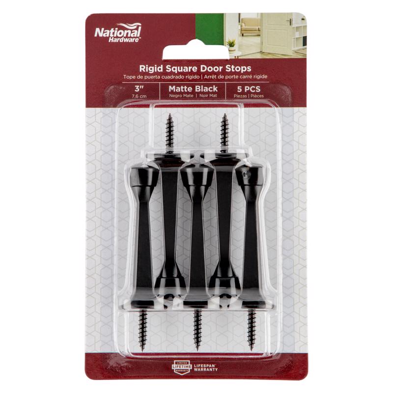 National Hardware Zinc Matte Black Rigid Door Stop Mounts to wall 0.97 in. (Pack of 5)