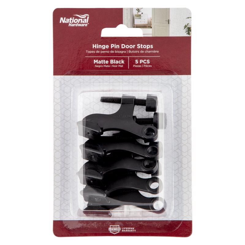 National Hardware 0.65 in. W X 2.53 in. L Zinc Matte Black Hinge Pin Door Stop Mounts to door 0.66 i (Pack of 5)