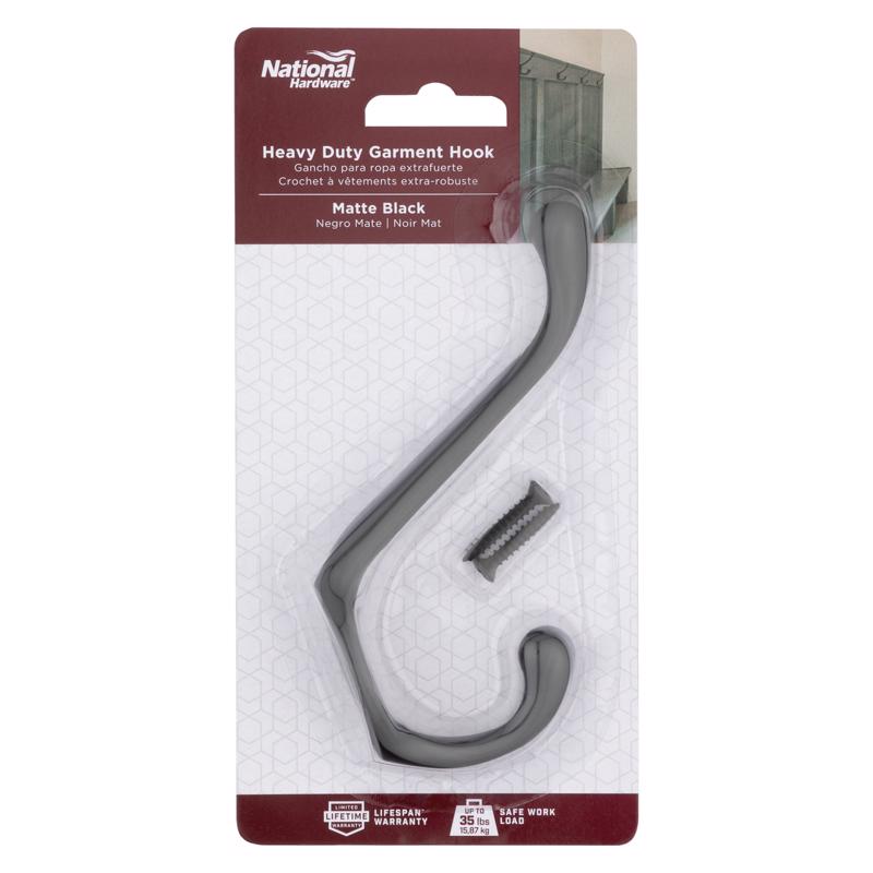National Hardware Medium Matte Black Metal 3.30 in. L Heavy Duty Garment Hook 35 lb 1 pk (Pack of 4)