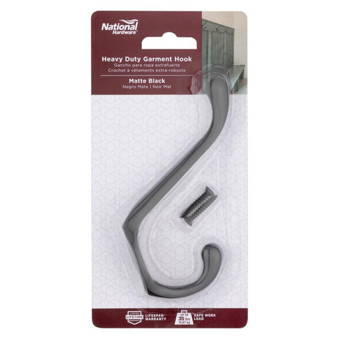 National Hardware Medium Matte Black Metal 3.30 in. L Heavy Duty Garment Hook 35 lb 1 pk (Pack of 4)