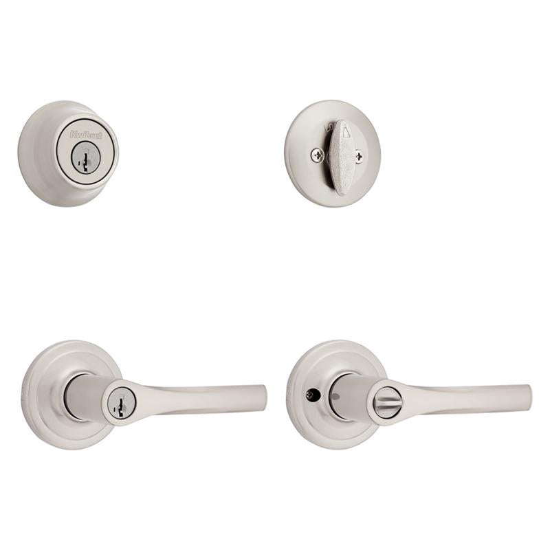 Kwikset Henley SmartKey Security Contemporary Satin Nickel Entry Lockset KW1 1-3/4 in.