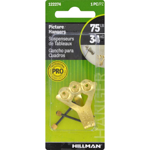 HILLMAN Brass-Plated Gold Classic Picture Hanger 75 lb 1 pk (Pack of 10)