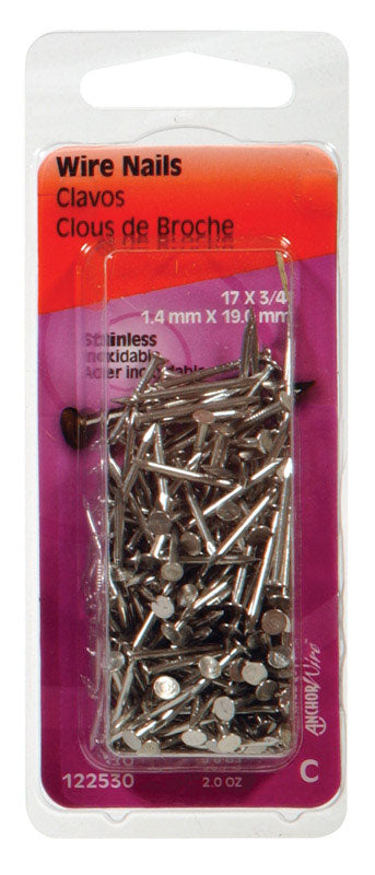 HILLMAN 17 Ga. X 3/4 in. L Stainless Steel Wire Nails 1 pk 2 oz (Pack of 6)