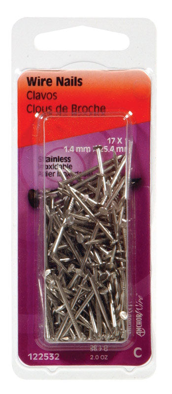 HILLMAN 17 Ga. X 1 in. L Stainless Steel Wire Nails 1 pk 2 oz (Pack of 6)