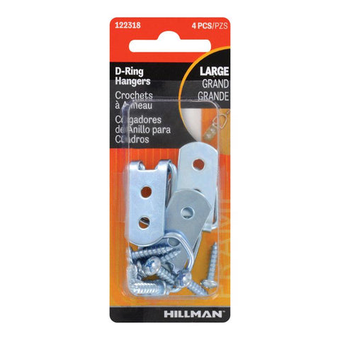 HILLMAN Zinc Silver Large D-Ring Hanger 4 pc (Pack of 10)