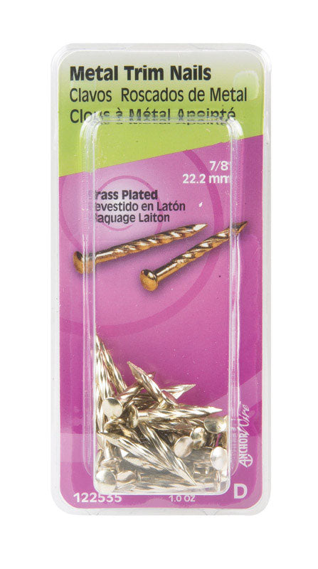 HILLMAN Anchor Wire 7/8 in. Trim Brass-Plated Steel Nail Flat Head 1 oz (Pack of 6)