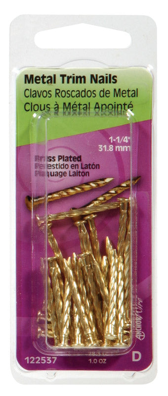 HILLMAN Anchor Wire 1-1/4 in. Trim Brass-Plated Steel Nail Flat Head 1 oz (Pack of 6)