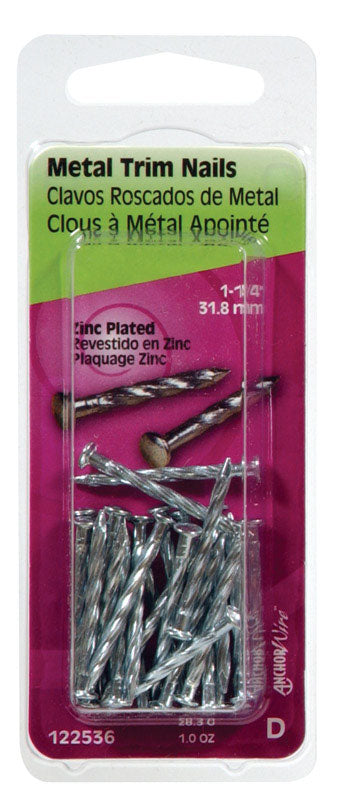 HILLMAN Anchor Wire 1-1/4 in. Trim Zinc-Plated Steel Nail Flat Head 1 oz (Pack of 6)