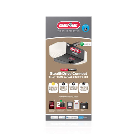 Genie StealthDrive Connect 1-1/4 HP Belt Drive WiFi Compatible Smart-Enabled Garage Door Opener w/Ba