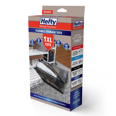 Contenedor flexible Hefty negro/transparente con asa, 26 pulg. de alto x 12 pulg. de ancho x 16 pulg. de profundidad, apilable (paquete de 4)