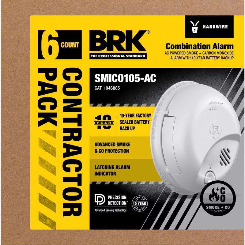 BRK SMICO105-AC Hard-Wired w/Battery Back-Up Ionization Smoke/Carbon Monoxide Combo Pack 6 pk